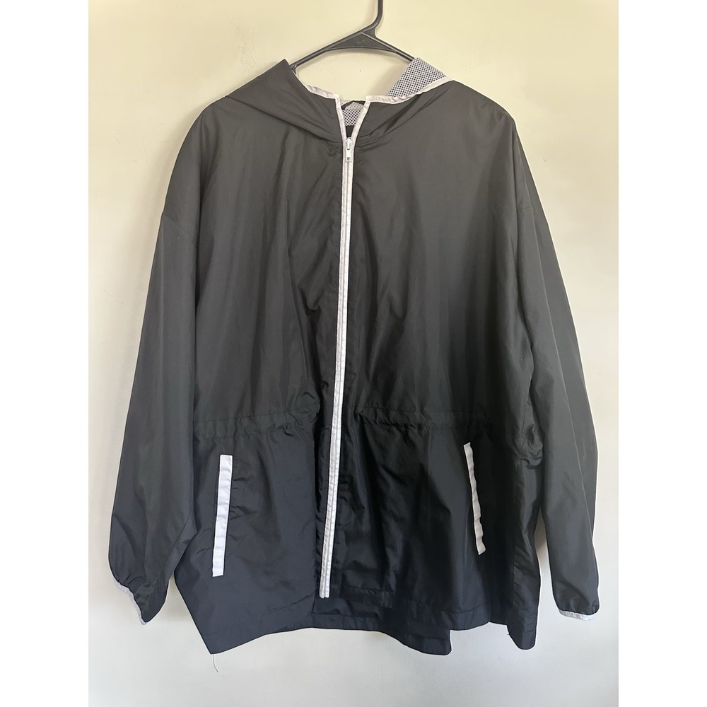Fleet Street Black Hooded Zip Up Jacket‎ Windbreaker Anorak Women's XL